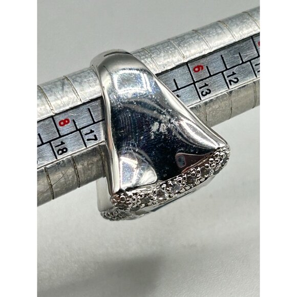 Blue Aquamarine Glass Ring Size 7 Silver Tone Free Form Modernist Ring - Picture 11 of 12